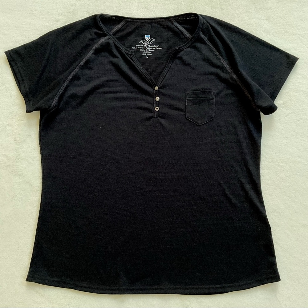 Kühl Sonia SS Top L Black Henley Short Sleeve UPF 25 Quick Dry